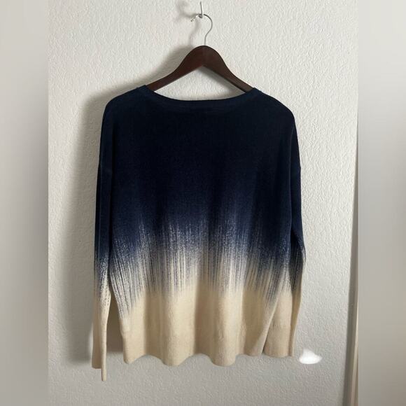 Vince Wool Cashmere Long Sleeve Pullover Ombre Sweater Cream Blue Small - Picture 4 of 10
